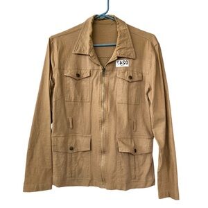 (247) Linen Blend Long Sleeve Tan Jacket